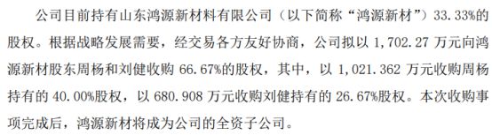k1体育3915娱乐源通机械拟以170227万向鸿源新材股东周杨和刘健收购6667%的股权(图1)